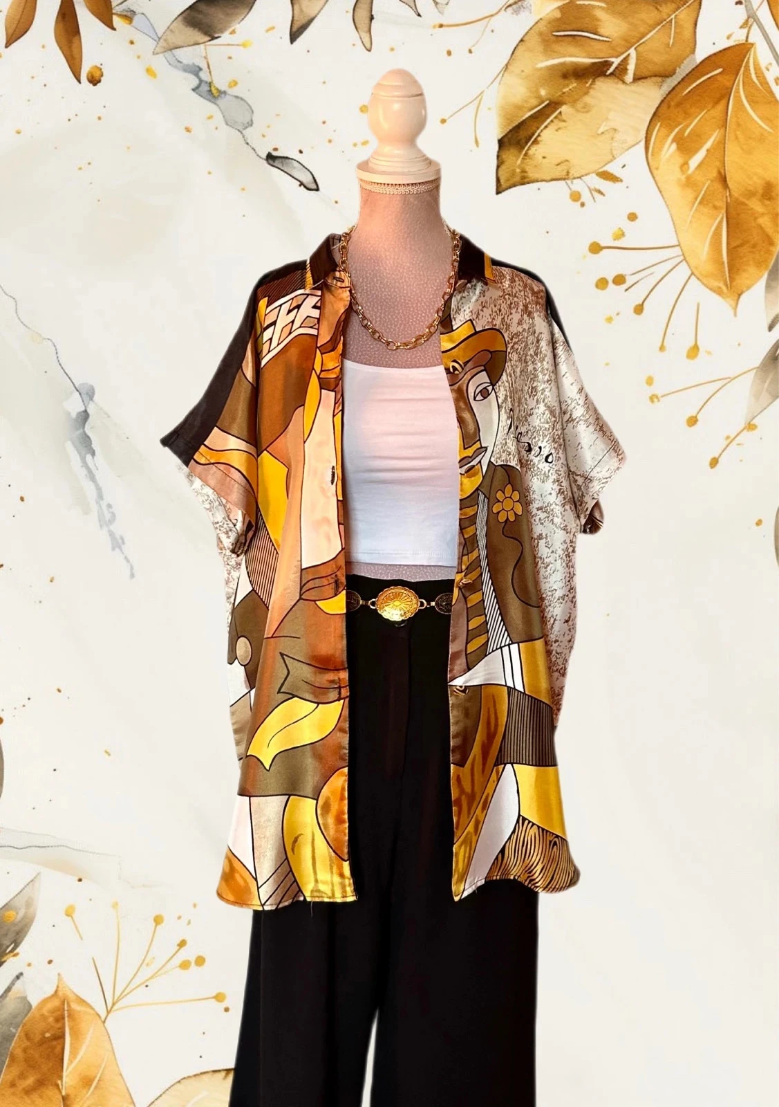 🌿🎨Chemise Artistique Cubisme Picasso Inspired Vintage 90s Boho Statement Artwear Shirt 38/40🌿🎨